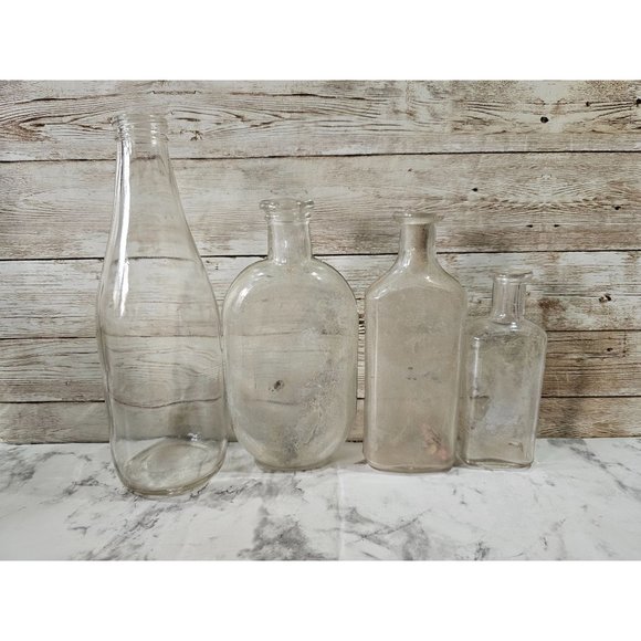 Vintage Antique Iridescent Clear Glass Bottle Lot Medicine Soda - Picture 1 of 14